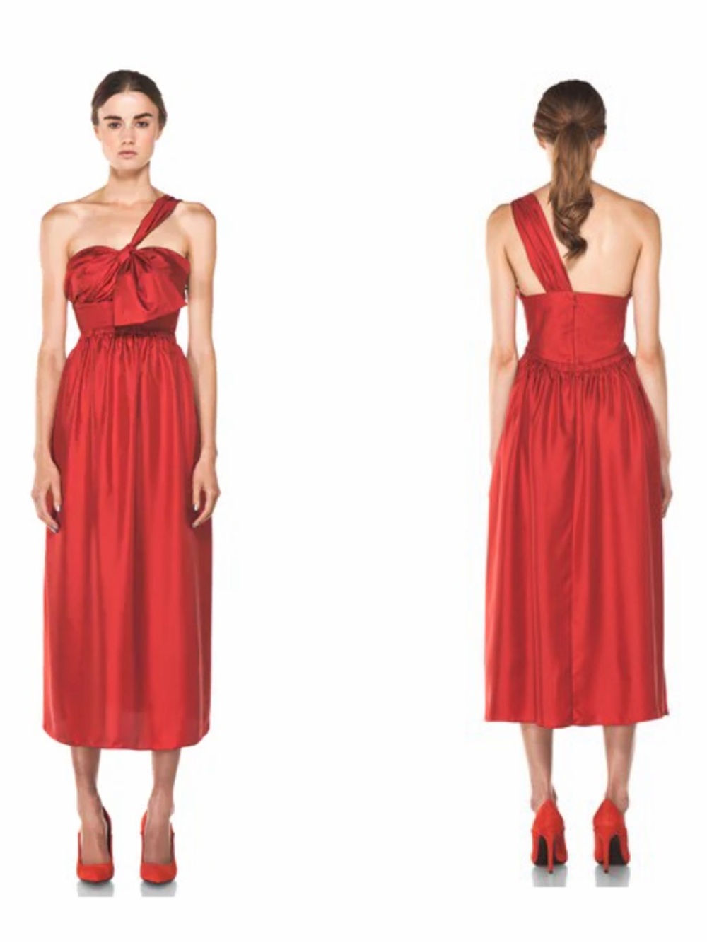 Chloé Red Midi Dress Silk One Shoulder Bow 4 Wedding Guest Party NWT 🟡